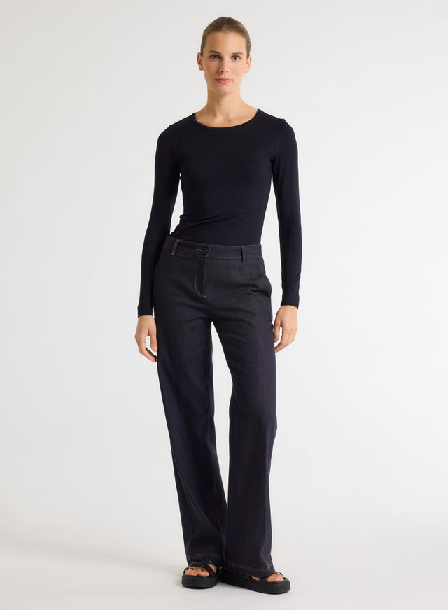 Majestic Filatures T-shirt Marine Ally Col Rond En Viscose Et Élasthanne Viscose / Élasthanne