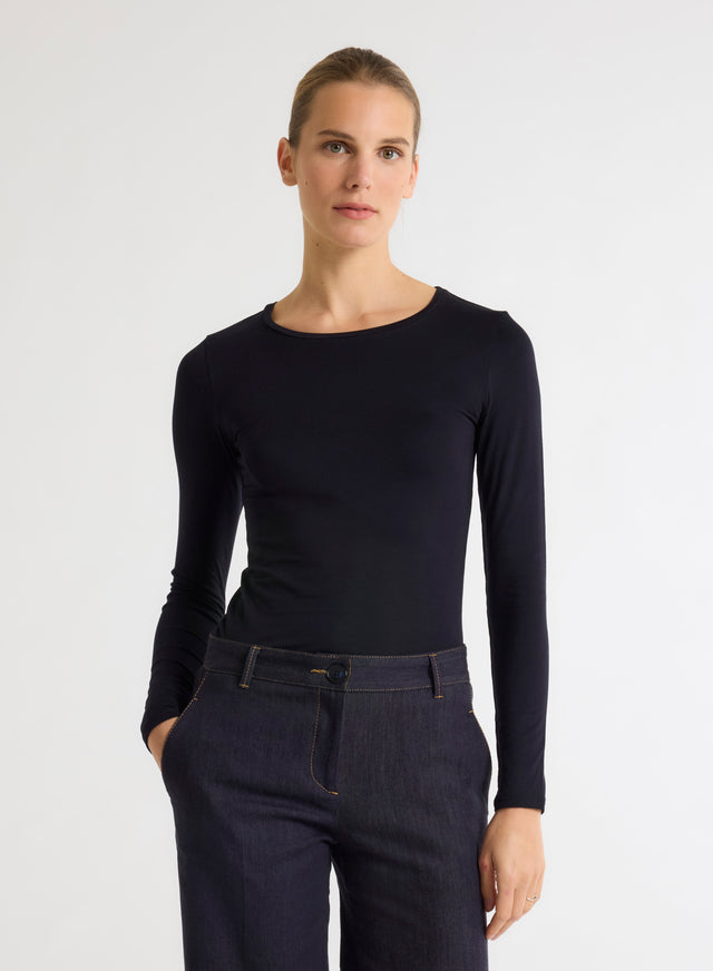Majestic Filatures T-shirt Marine Ally Col Rond En Viscose Et Élasthanne Viscose / Élasthanne