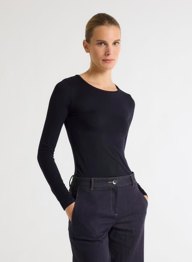 majestic filatures T-shirt Marine Ally Col Rond en Viscose et Élasthanne Viscose / Élasthanne