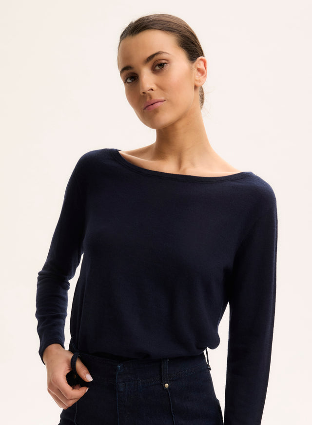 majestic filatures T-shirt Marine Col Bateau Manches Longues en Cachemire Cachemire