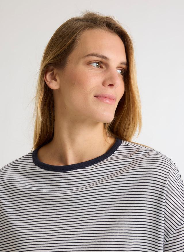 Majestic Filatures T-shirt Marine Col Rond Manches Coudes En Coton Organique Coton Organique