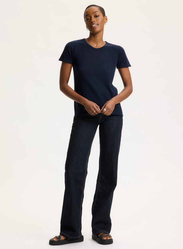 Majestic Filatures T-shirt Marine Col Rond Manches Courtes En 100% Cachemire Cachemire