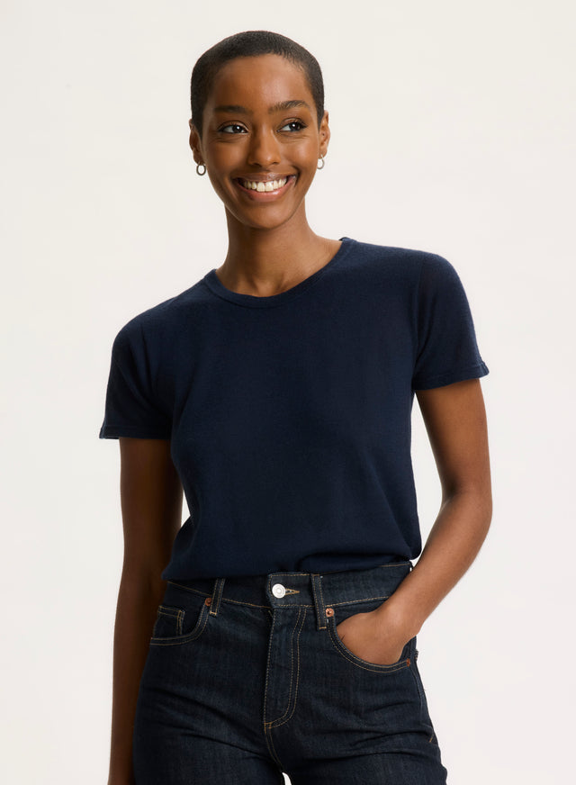 majestic filatures T-shirt Marine Col Rond Manches Courtes en 100% Cachemire Cachemire