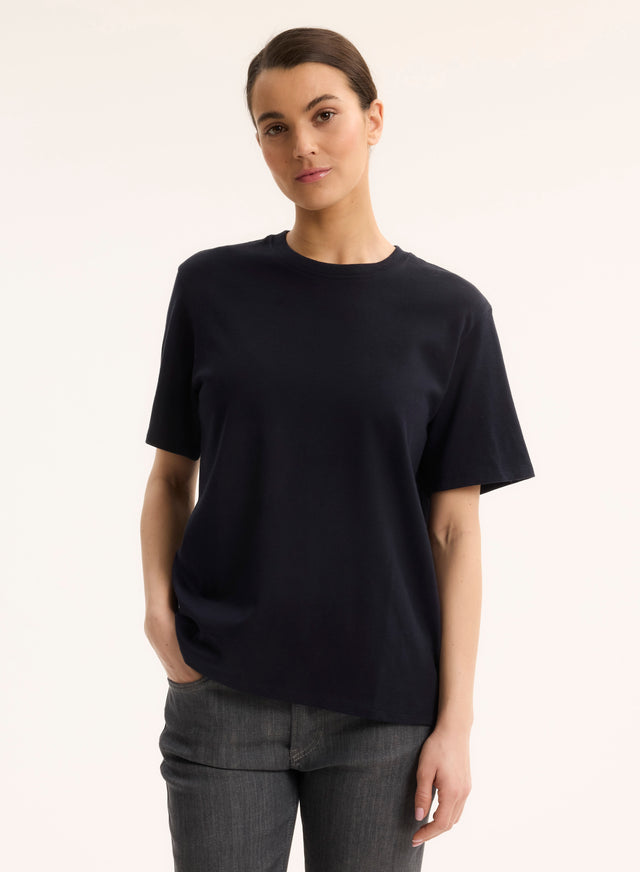 Majestic Filatures T-shirt Marine Col Rond Manches Courtes En Coton Organique Coton Organique