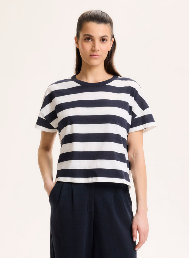 Majestic Filatures T-shirt Marine Col Rond Manches Courtes En Coton Organique Coton Organique