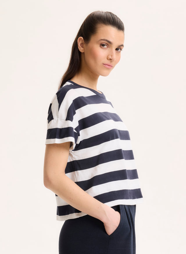 Majestic Filatures T-shirt Marine Col Rond Manches Courtes En Coton Organique Coton Organique