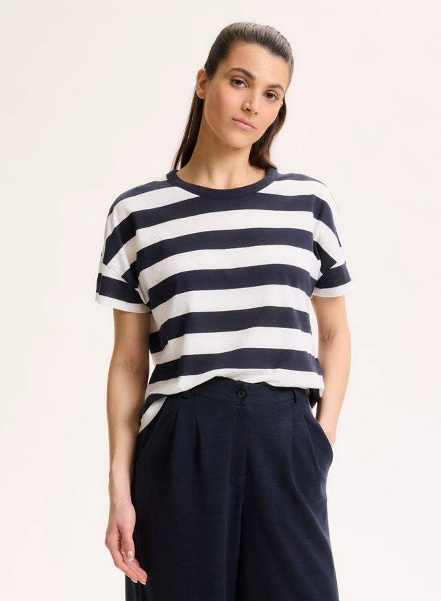 majestic filatures T-shirt Marine Col Rond Manches Courtes en Coton organique Coton organique