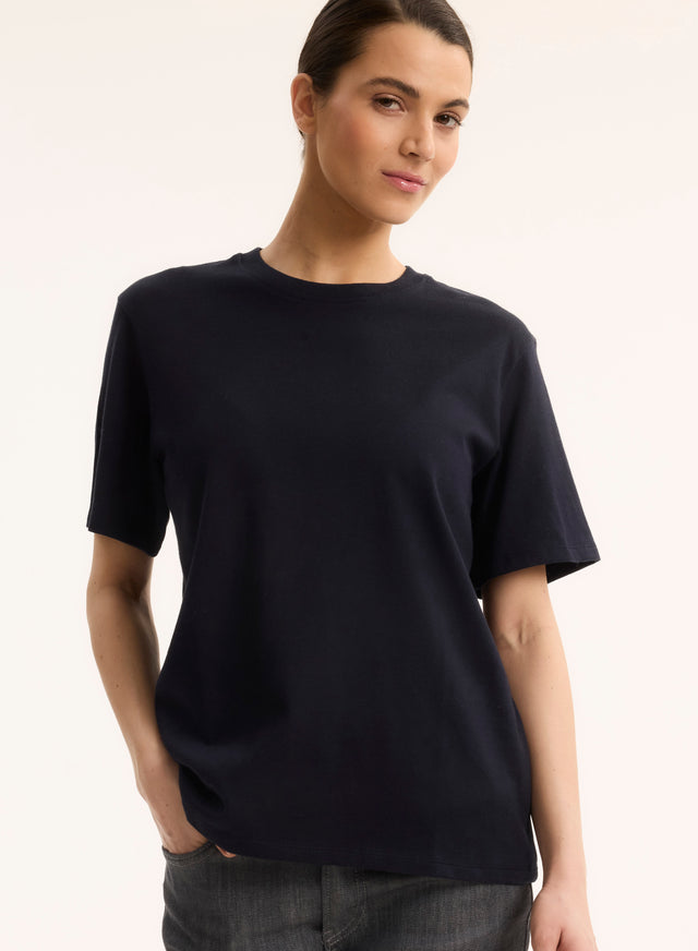 majestic filatures T-shirt Marine Col Rond Manches Courtes en Coton organique Coton organique