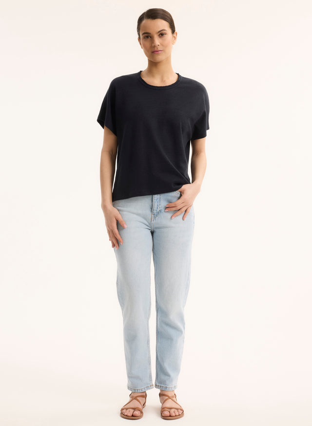 Majestic Filatures T-shirt Marine Col Rond Manches Courtes En Lin / Coton Organique Lin / Coton Organique