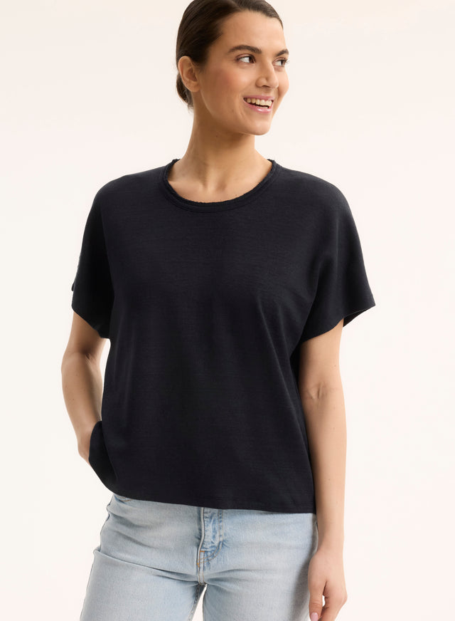 majestic filatures T-shirt Marine Col Rond Manches Courtes en Lin / Coton organique Lin / Coton organique