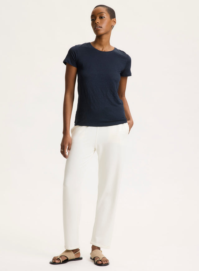 Majestic Filatures T-shirt Marine Col Rond Manches Courtes En Lin / Elasthanne Lin / Elasthanne