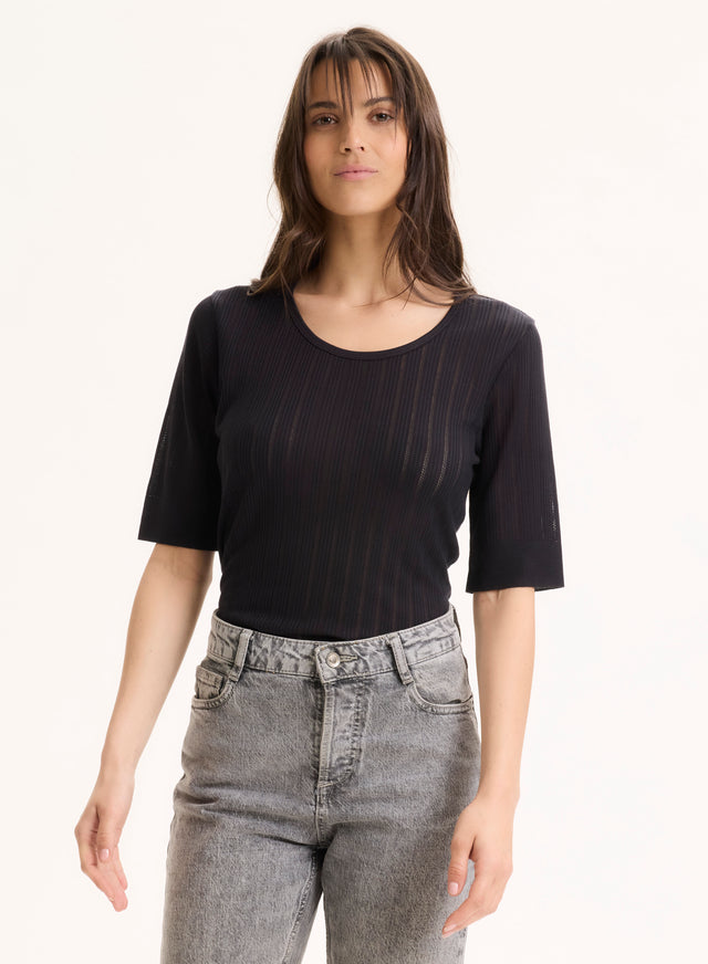 Majestic Filatures T-shirt Marine Col Rond Manches Courtes En Lyocell / Tencel LYOCELL / TENCEL