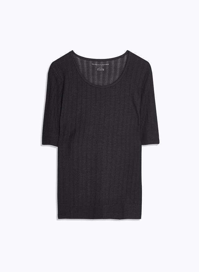 Majestic Filatures T-shirt Marine Col Rond Manches Courtes En Lyocell / Tencel LYOCELL / TENCEL