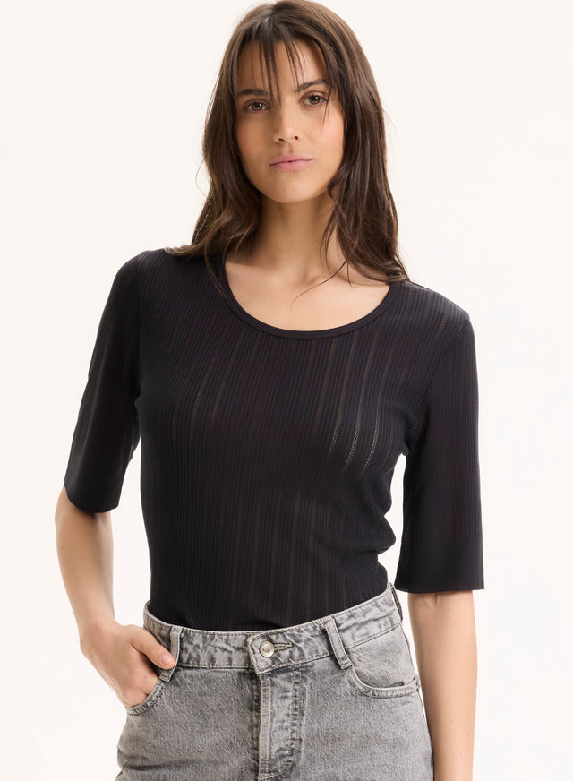 majestic filatures T-shirt Marine Col Rond Manches Courtes en Lyocell / Tencel LYOCELL / TENCEL