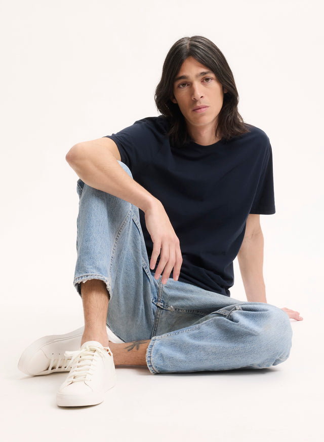 majestic filatures T-shirt Marine Harold col rond manches courtes en Coton organique et Elasthanne Coton organique / Elasthanne