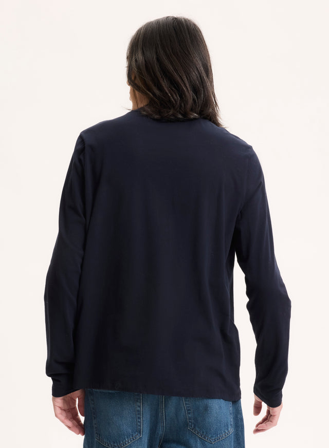 Majestic Filatures T-shirt Marine Henry Col Rond Manches Longues En Coton Organique Et Elasthanne Coton Organique / Elasthanne