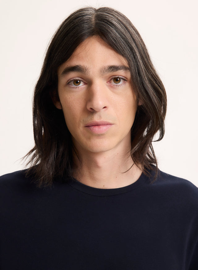 Majestic Filatures T-shirt Marine Henry Col Rond Manches Longues En Coton Organique Et Elasthanne Coton Organique / Elasthanne