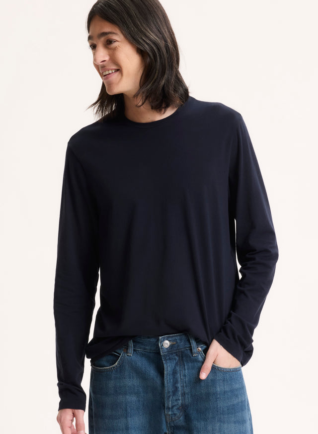 majestic filatures T-shirt Marine Henry Col Rond Manches Longues en Coton organique et Elasthanne Coton organique / Elasthanne majestic filatures T-shirt Marine Henry Col Rond Manches Longues en Coton organique et Elasthanne Coton organique / Elasthanne