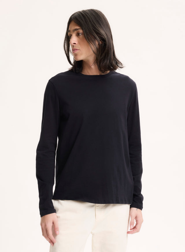 Majestic Filatures T-shirt Marine James Col Rond Manches Longues En Deluxe Coton Deluxe Coton