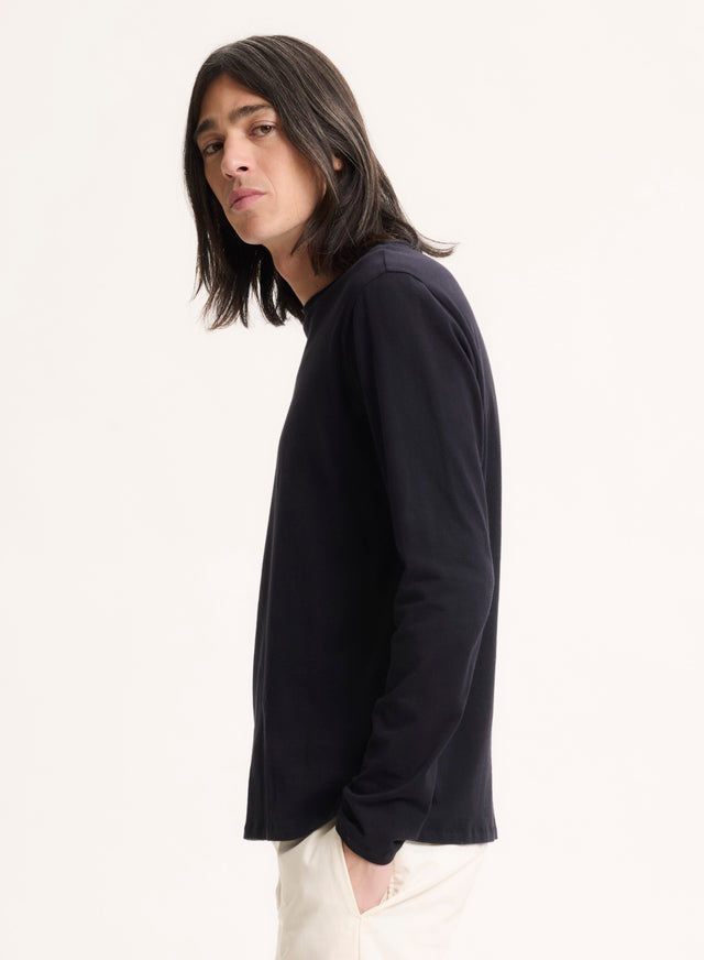Majestic Filatures T-shirt Marine James Col Rond Manches Longues En Deluxe Coton Deluxe Coton