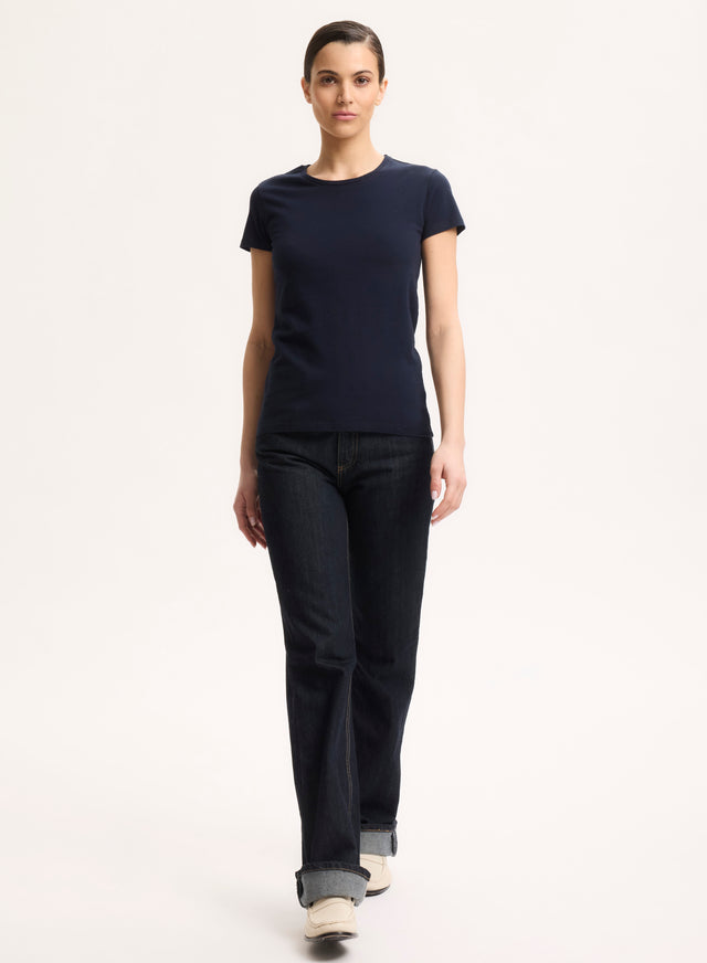 Majestic Filatures T-shirt Marine Jamie Col Rond Manches Courtes En Deluxe Coton Deluxe Coton