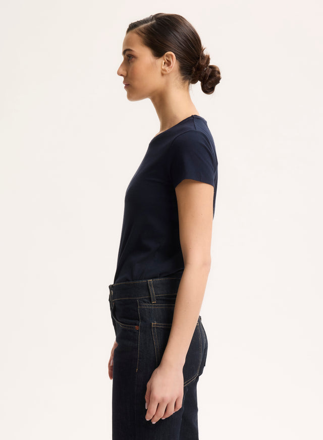 Majestic Filatures T-shirt Marine Jamie Col Rond Manches Courtes En Deluxe Coton Deluxe Coton