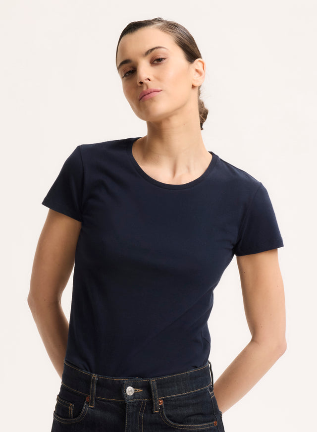 majestic filatures T-shirt Marine Jamie Col Rond Manches Courtes en Deluxe Coton Deluxe Coton