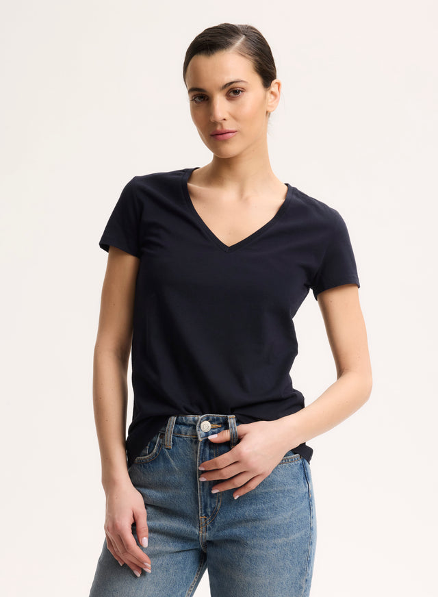 Majestic Filatures T-shirt Marine Julia Col V Manches Courtes En Deluxe Coton Deluxe Coton