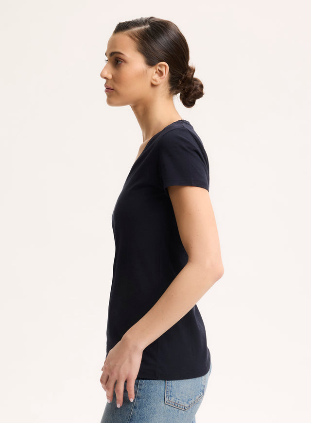 Majestic Filatures T-shirt Marine Julia Col V Manches Courtes En Deluxe Coton Deluxe Coton