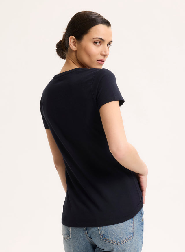 Majestic Filatures T-shirt Marine Julia Col V Manches Courtes En Deluxe Coton Deluxe Coton
