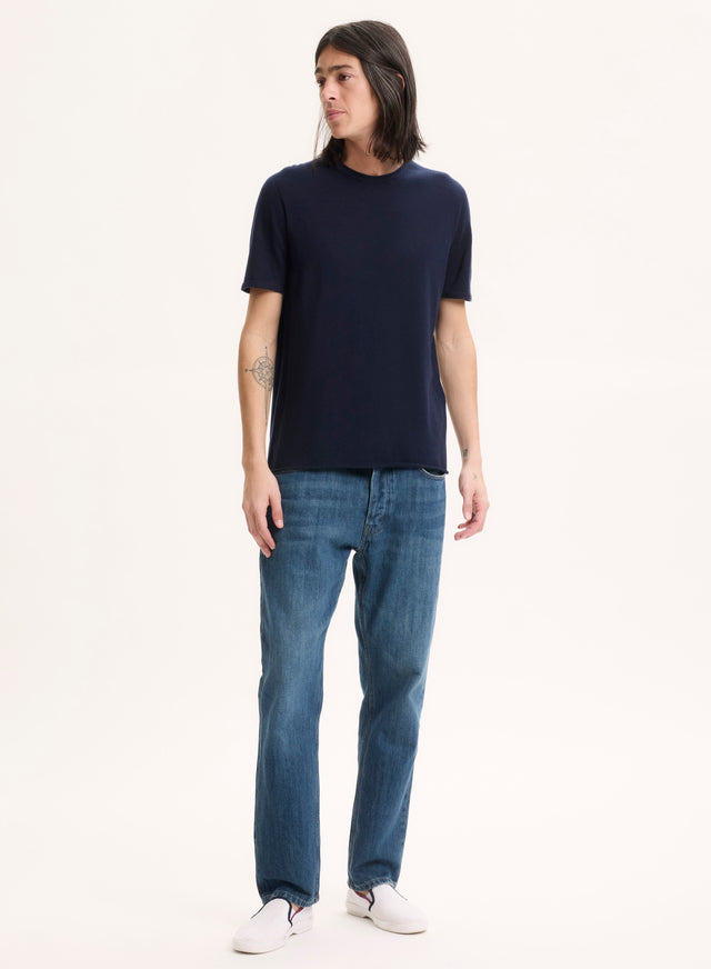 Majestic Filatures T-shirt Marine Manches Courtes Col Rond En 100% Cachemire Cachemire