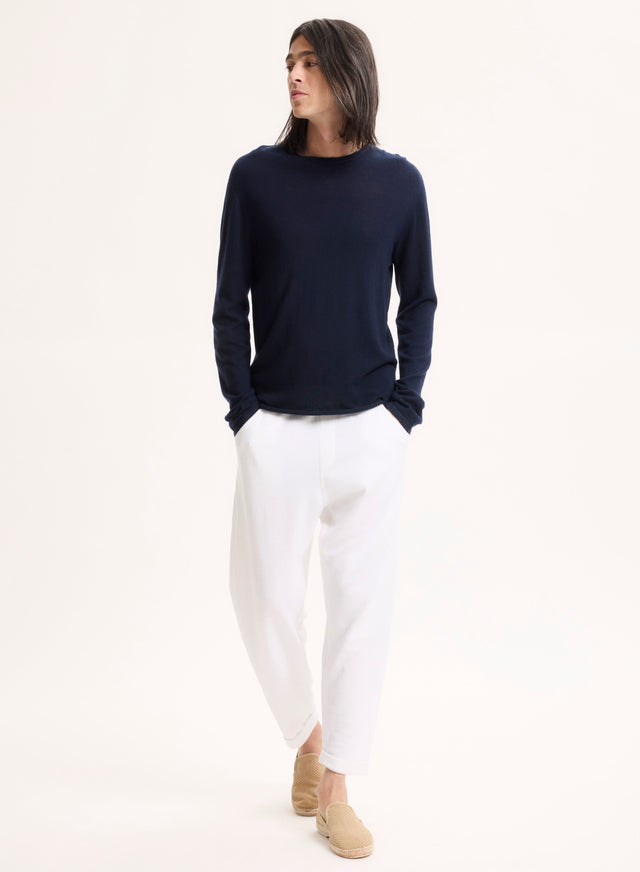 Majestic Filatures T-shirt Marine Manches Longues Col Rond En Cachemire Cachemire