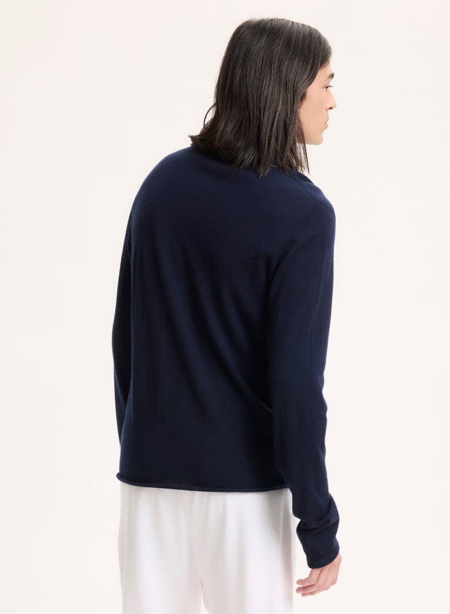 Majestic Filatures T-shirt Marine Manches Longues Col Rond En Cachemire Cachemire