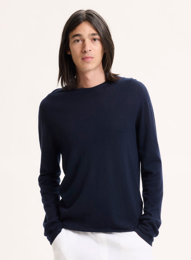 majestic filatures T-shirt Marine Manches Longues Col Rond en Cachemire Cachemire