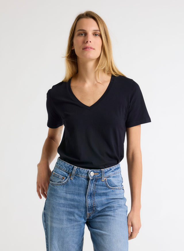 Majestic Filatures T-shirt Marine Patty Col V Manches Courtes En Coton Coton Organique
