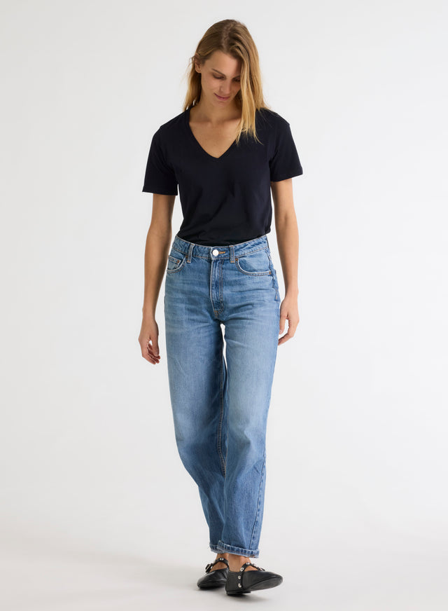 Majestic Filatures T-shirt Marine Patty Col V Manches Courtes En Coton Coton Organique