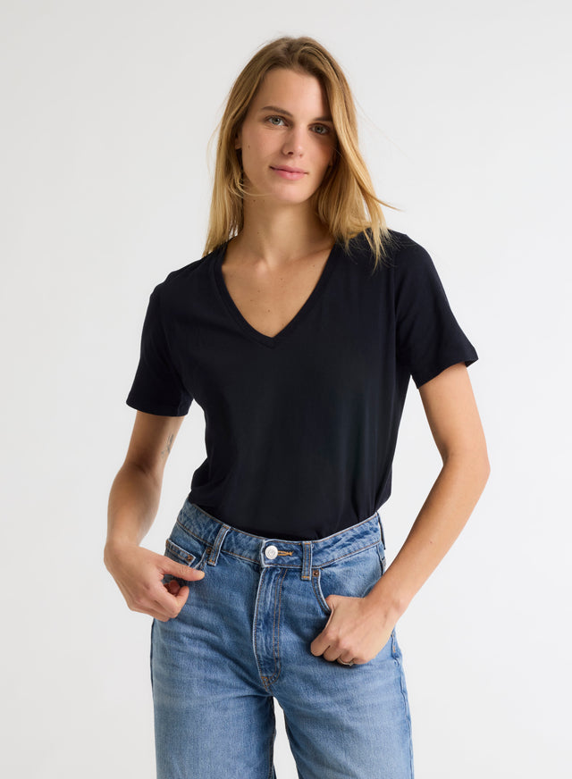 Majestic Filatures T-shirt Marine Patty Col V Manches Courtes En Coton Coton Organique