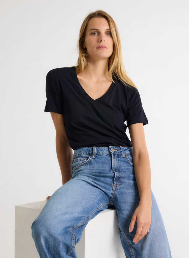 majestic filatures T-shirt Marine Patty col V manches courtes en Coton Coton organique