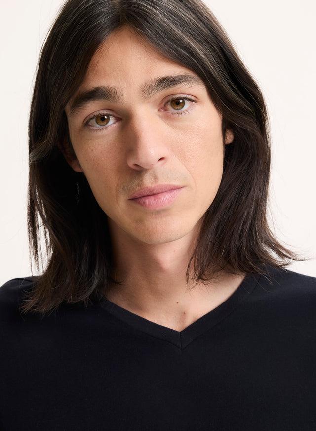 Majestic Filatures T-shirt Marine Paul Col V Manches Courtes En Coton Coton Organique