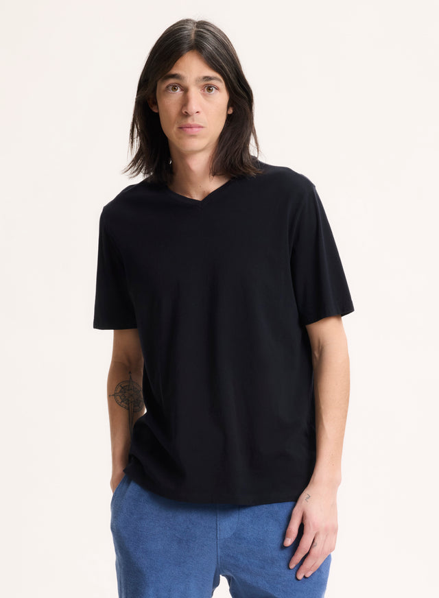 majestic filatures T-shirt Marine Paul Col V Manches Courtes en Coton Coton organique