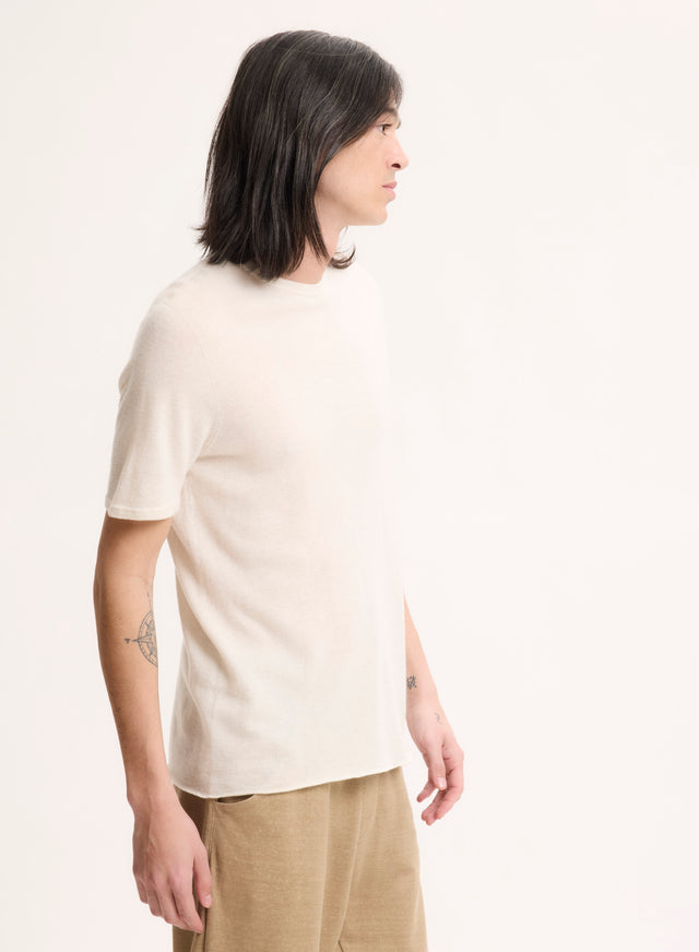 Majestic Filatures T-shirt Milk Manches Courtes Col Rond En Cachemire Cachemire