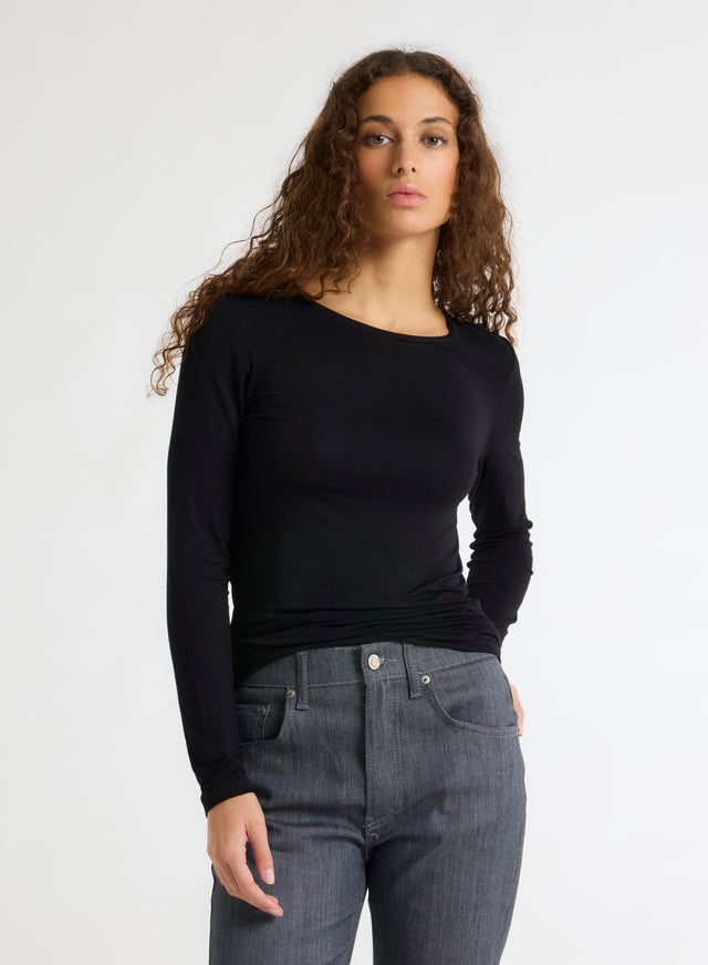 Majestic Filatures T-shirt Noir Ally Col Rond En Viscose Et Élasthanne Viscose / Élasthanne