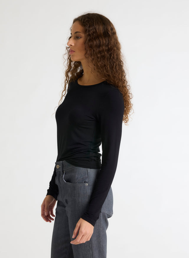 Majestic Filatures T-shirt Noir Ally Col Rond En Viscose Et Élasthanne Viscose / Élasthanne