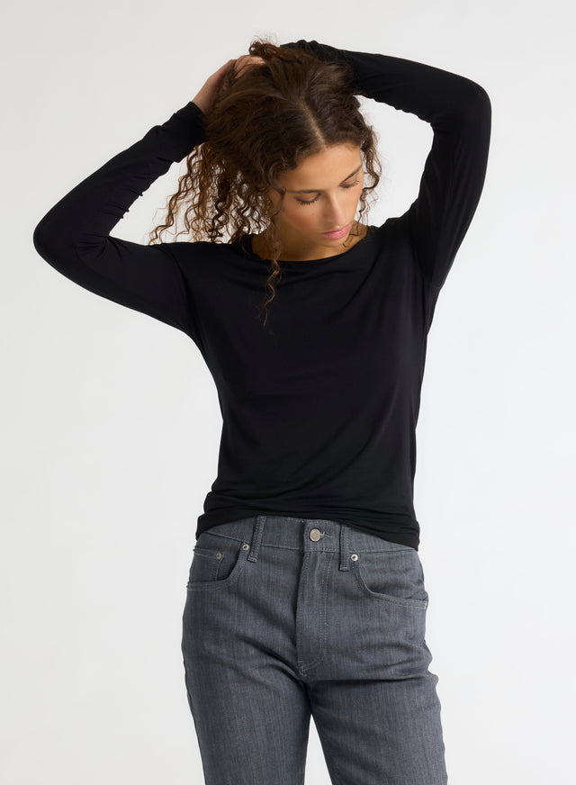 majestic filatures T-shirt Noir Ally Col Rond en Viscose et Élasthanne Viscose / Élasthanne