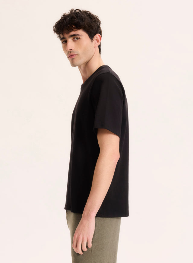 Majestic Filatures T-shirt Noir Col Rond Manches Courtes En Coton Organique Coton Organique