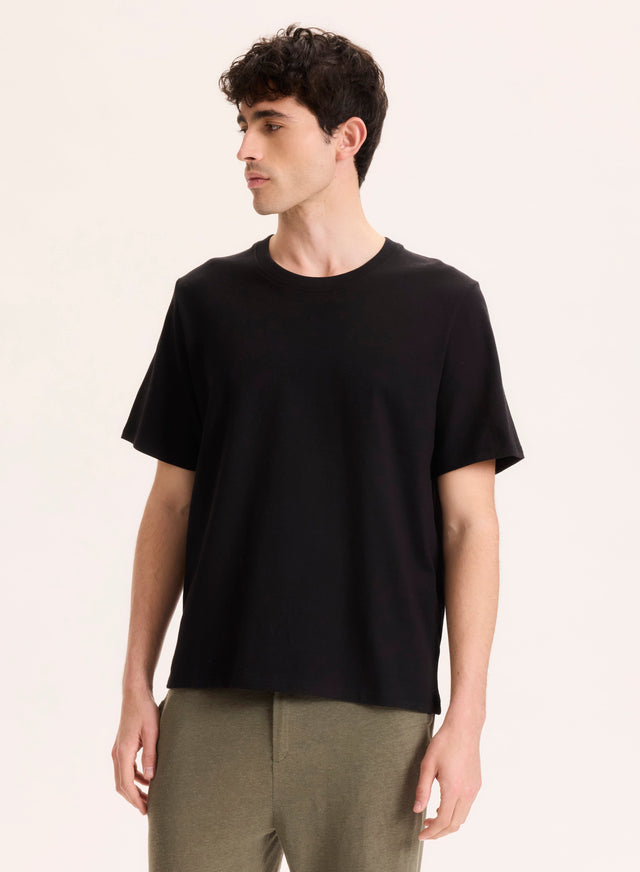 majestic filatures T-shirt Noir Col Rond Manches Courtes en Coton Organique Coton organique