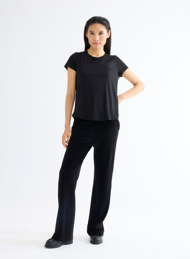 Majestic Filatures T-shirt Noir Col Rond Manches Courtes En Laine Et Lyocell Lyocell / Laine Vierge