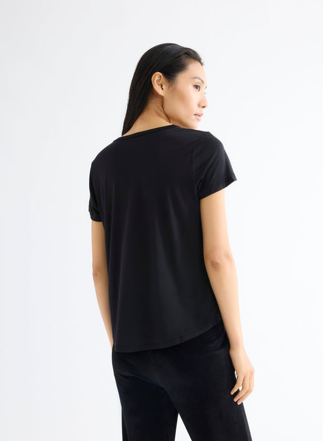 Majestic Filatures T-shirt Noir Col Rond Manches Courtes En Laine Et Lyocell Lyocell / Laine Vierge