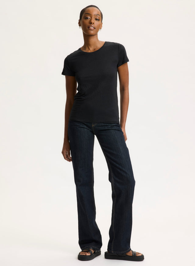 Majestic Filatures T-shirt Noir Col Rond Manches Courtes En Lin / Elasthanne Lin / Elasthanne