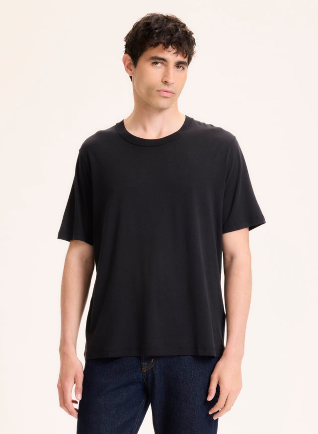 Majestic Filatures T-shirt Noir Col Rond Manches Courtes En Lyocell / Tencel / Coton Organique Lyocell / Tencel / Coton Organique